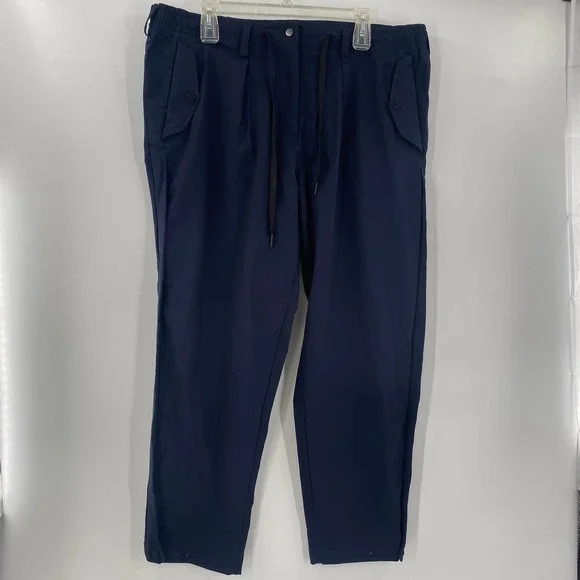 Paskho XL Navy Sanctuary Blue Drawstrings Stretch Waist Pocket Tech Travel Pants